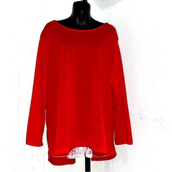Rouge Collection 4X Red Blouse with Peak-a-boo White Lace Back - Picture 6 of 7